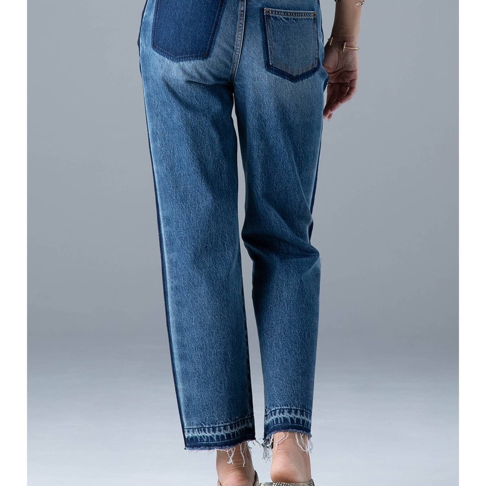 High Rise Cotton Jean Boyfriend Color Block Pant Boho Chic women 32 Large - Picture 4 of 5